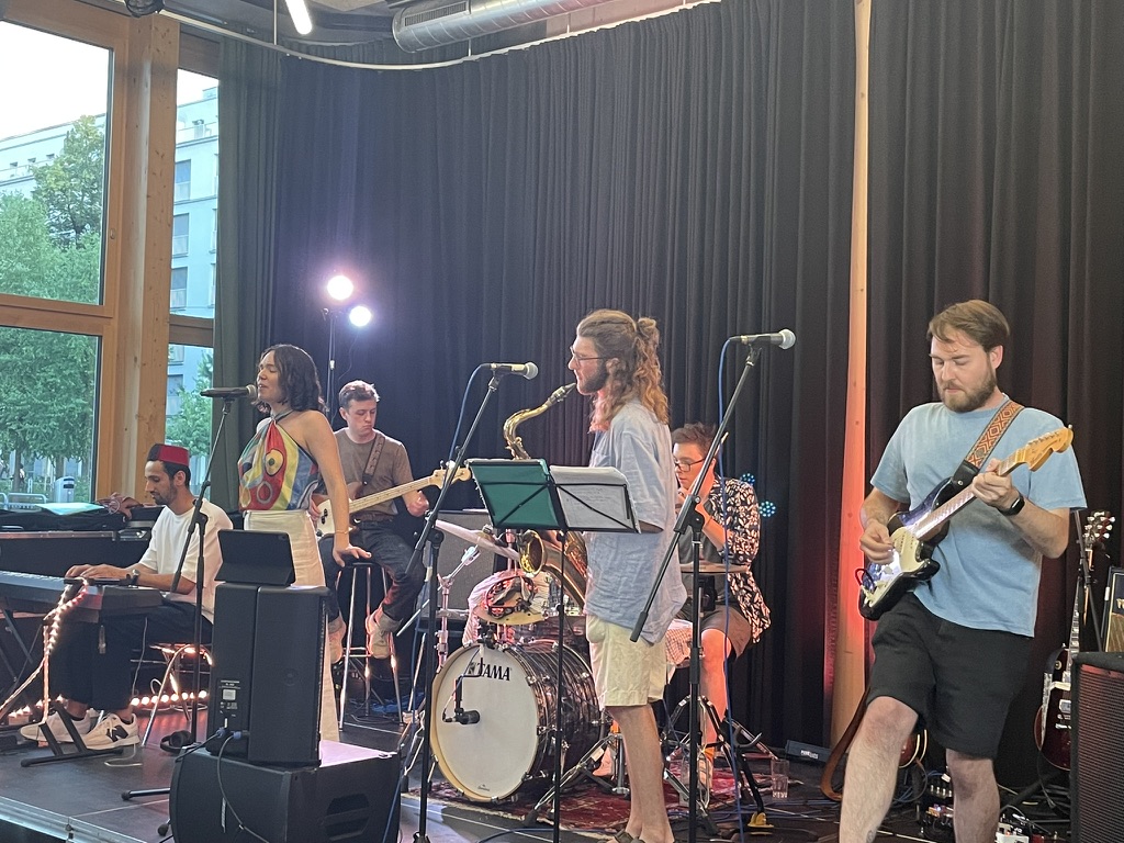 Provincial Penguin Travel Agency on stage at a Zurich event